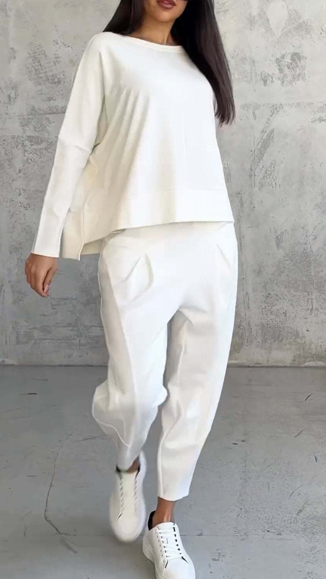 Women's Irregular Design Long-sleeved Sweater Harem Pants Suit